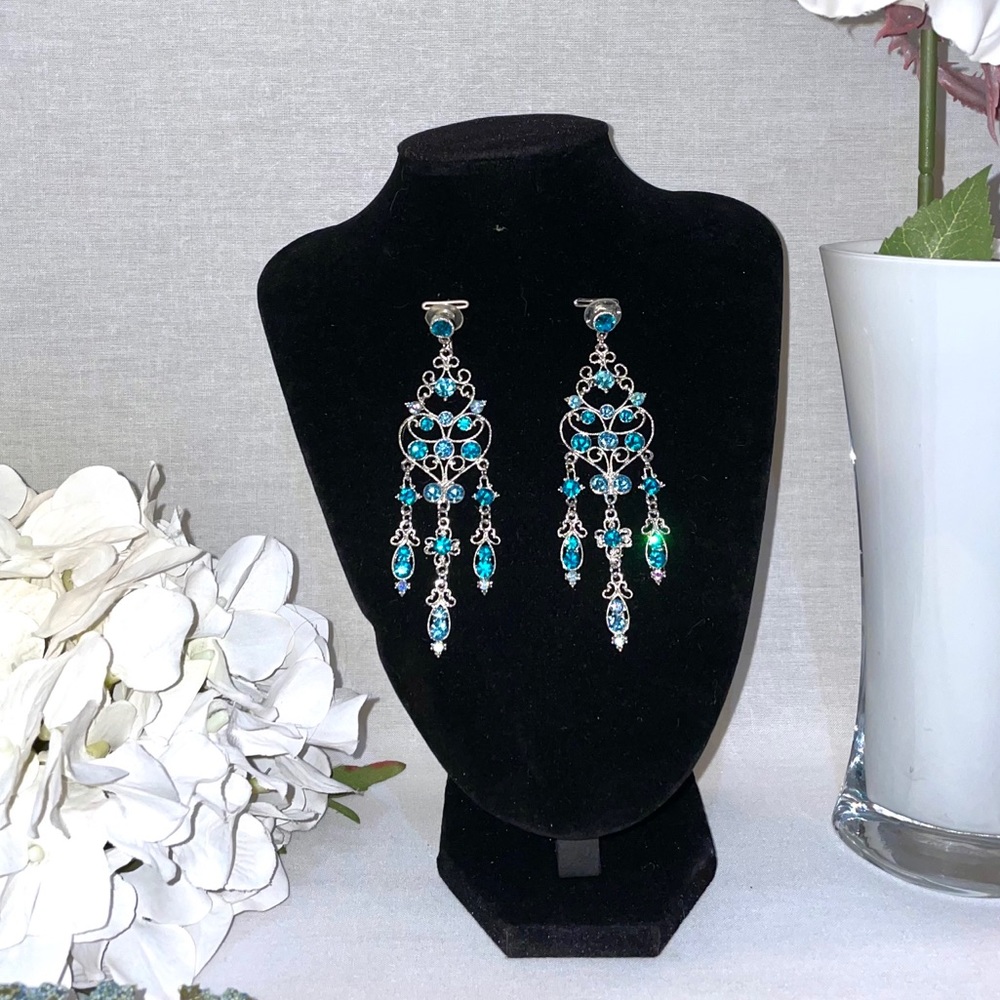 Sapphire blue and turquoise crystal earrings